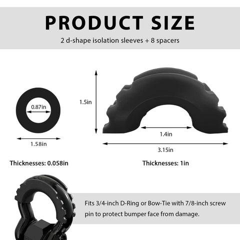 2 Pack D Ring Shackle Isolators Kit With Washers For Standard Three Quarter Inch Shackles Rubber Shackle Isolators product size chart