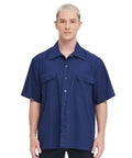 Men's Short Sleeve Work Shirt In Navy Blue Cotton Poly Blend Durable Button Front Uniform Features Double Chest Pockets Built Hella Tough For The Daily Grind And Extra Large Cut, front view.