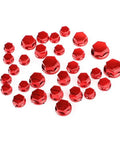 30-Piece Red Hex Socket Bolt Cover Kit For Motorcycles - Rust-Proof ABS High-Gloss Finish Easy Install Keeps Bolt Hardware Looking Sharp And Kickin Fairings And Risers Fits Touring Street Glide Electra Glide Softail Fat Boy, assorted sizes