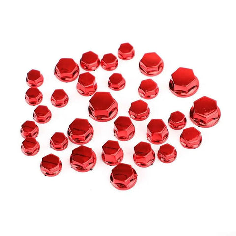 30-Piece Red Hex Socket Bolt Cover Kit For Motorcycles - Rust-Proof ABS High-Gloss Finish Easy Install Keeps Bolt Hardware Looking Sharp And Kickin Fairings And Risers Fits Touring Street Glide Electra Glide Softail Fat Boy, assorted sizes