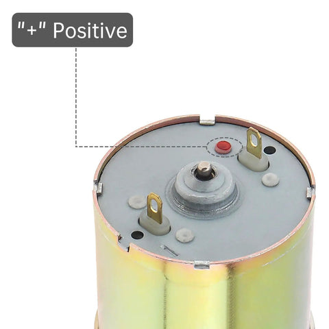 12V DC High Torque Gear Motor With Eccentric Output Shaft For Smooth Oscillation And Vibration, Beefy 5 RPM Low Speed Drive, 37GB520 Gearbox Reduction, Durable Mounting Bracket Included For DIY Robotics And Projects. Motor top with positive terminal marked