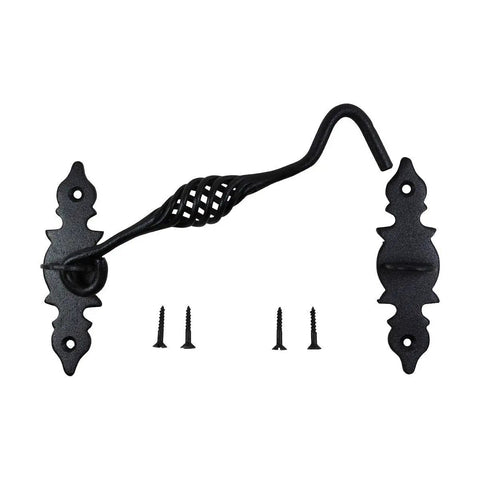 Door Latch Lock 6.6 In Black Birdcage Style Wrought Iron Hook And Eye Latch For Doors With Mounting Hardware