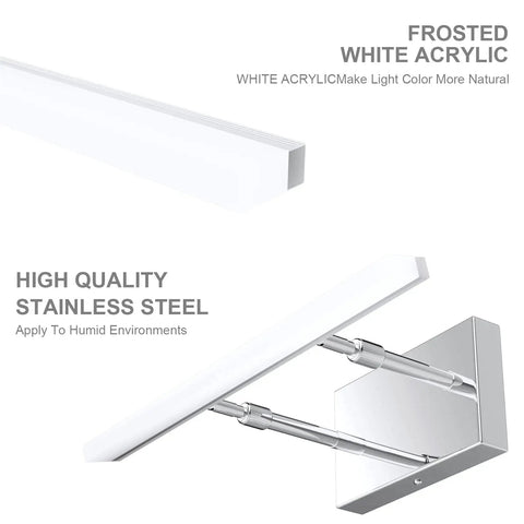 LED Vanity Lights 15.7 Inch Adjustable Bathroom Wall Light, frosted white acrylic and stainless steel with rotatable joint
