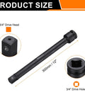 Heavy Duty Built Tough Three Quarter Inch Square Drive Socket Extension Bar, 12 Inch Length, CR-V Steel with Black Phosphate Finish, Impact Wrench Adapter for Axle Nut Sockets and Ratchet Drivers, 3/4 drive, 12in