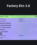 Screen display of RadioMstr TX16S showing Factory Elrs 3.0 settings for ExpressLRS 2.4GHz RX Nano Module With Dual Installation.