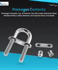 Badass 316 Stainless Steel U Bolt With Plates Nuts And Washers, 4.85 Inch long, includes washer and special nuts.