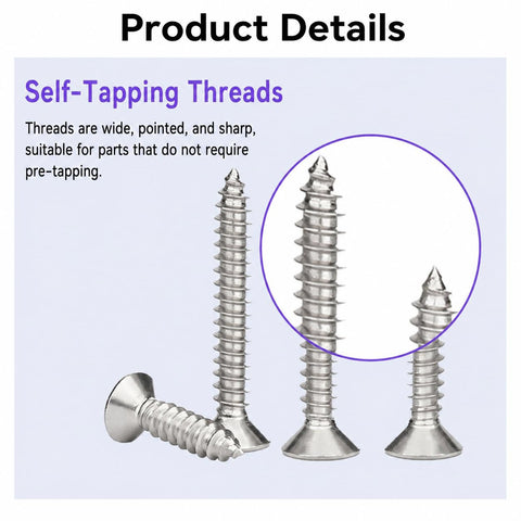 Complete 32 Piece M6 Hardware Kit For Home Repairs And DIY Projects showing self-tapping screws with sharp threads
