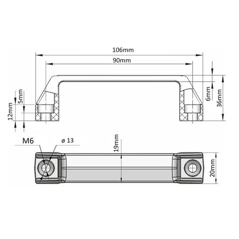 Technical diagram of 4 Sets 2020 90mm T Slot Door Handles And 20 Series Pivot Hinges For Aluminum Profiles Extrusion Hardware Kit