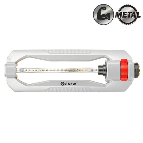 Heavy Duty Turbo Oscillating Sprinkler With 18 Brass Nozzles, Covers Up To 3,700 Sq Ft, Adjustable Spray Range shown from top