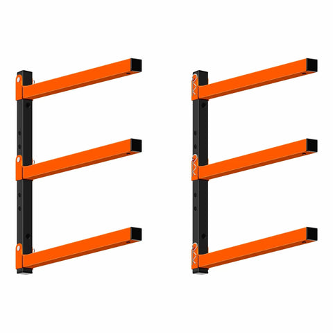 Heavy Duty Wall Mounted Lumber Storage Rack Three Level Four Pack For Garage Storage Holds Wood Pipes And Skis With 300 Lbs Capacity Organizer Bracket Black And Orange Garage Gear
