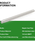 Two Pack 304 Stainless Steel Pipe Nipples With One Quarter Inch NPT Male Threads, 12 Inch Length, Heavy Duty Cast Pipe Fittings