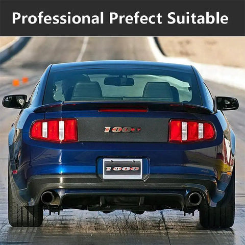 Rear view of blue Ford Mustang compatible with 3.8 Inch Aluminum Antenna Mast Replacement For Mustang 2010-2014.
