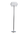 Modern Silver Metal Floor Lamp With Crystal Embellishments, Tall 62 Inch Stand, Acrylic Glass Shade, Durable Iron Construction