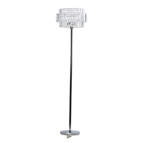 Modern Silver Metal Floor Lamp With Crystal Embellishments, Tall 62 Inch Stand, Acrylic Glass Shade, Durable Iron Construction