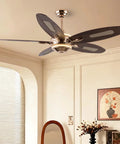 52" Plywood Modern Ceiling Fan with Light and Remote for Living Room Golden in a stylish interior with wooden blades.