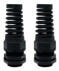 Pair of Rugged NPT Three Quarter Inch Cable Gland Kit IP68 Waterproof Spiral Strain Relief Black Nylon with Gaskets