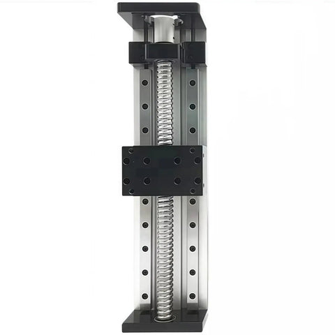 Front view of Dual Rail Linear Stage Table With Heavy Duty 12 Inch Stroke SFU1605 Ballscrew 300mm Travel 50x80mm Work Surface