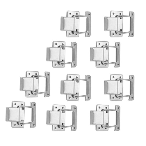Array of Stainless Steel Hasp Latch With Spring Loaded Toggle Lock for boxes, cabinets, and storage cases replacement hardware.