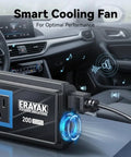 Smooth Moves 200W Car Power Inverter DC 12V to 110V AC with dual US outlets and USB C fast charger plug in car interior.