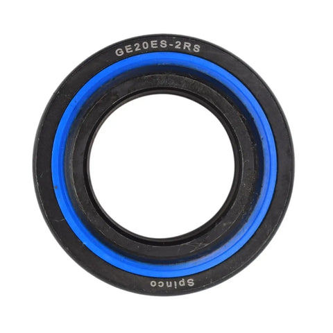 20mm Metric Spherical Plain Bearing 2RS Sealed, Misalignment Tolerant Oscillating Joint For Precision Machinery, Heavy-Duty 52100 Steel Construction, Smooth Motion And Durable Performance. black and blue sealed spherical plain bearing, front view