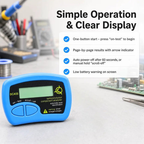 Upgraded Automatic Semiconductor Tester Compatible With Dca55 Analyzer showing simple operation and clear display on workbench.