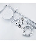 RIBEUJIZS Digital Shower System components, including rainfall showerhead, handheld sprayer, and all-copper kit in silver.