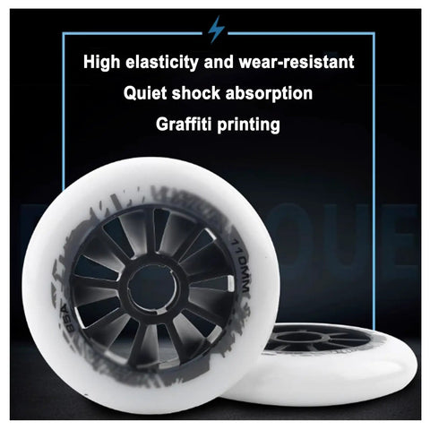 Replacement Inline Skate Wheels 85A Hardness For Speed Skating 90mm 100mm 110mm Roller Blade Wheels in white with graffiti design