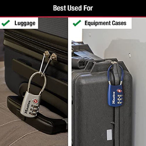 Set Your Own Combo TSA Travel Lock For Luggage And Zippers, Rugged Padlock With Cable Shackle on suitcase and case