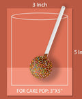 Illustration showing clear 3x5 inch cake pop bag with a lollipop inside, highlighting size for treats, cellophane material, DIY favors.