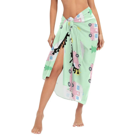 Loose Fit Swim Cover Up For Hot Summer Days Ultra Lightweight Breathable Polyester Beachwear Relaxed Wrap in green camper print
