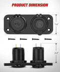 Hella Fast Pd Type C And Qc 3.0 Usb Outlet Panel dimensions with 12V and USB ports, screws included for dash mount installation.