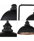 Englewood Collection 1 Light Farmhouse Outdoor Post Lantern in Textured Black with Hammered Steel Shade and Industrial Pipe Arm details