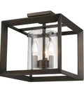 Smyth Semi-Flush Ceiling Light In White Gold With Clear Glass Shade, Dope Beveled Cage Lantern Fixture for living room and hallway.