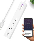 Solid As A Rock ZigBee Smart Power Strip And Surge Protector With Four Independently Managed Outlets Plus Dual Fast Usb Ports, white, shown with phone app.