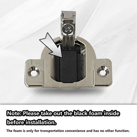 110 Degree Compact 33 Concealed Cabinet Door Hinges Pack of 8, screw-in hinge close-up with black foam insert