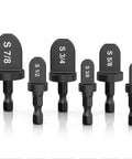 Six Piece Hex Handle HVAC Tool Set For Copper Tube Expanding And Swaging With Round Handle Drill Bit Kit shown vertically
