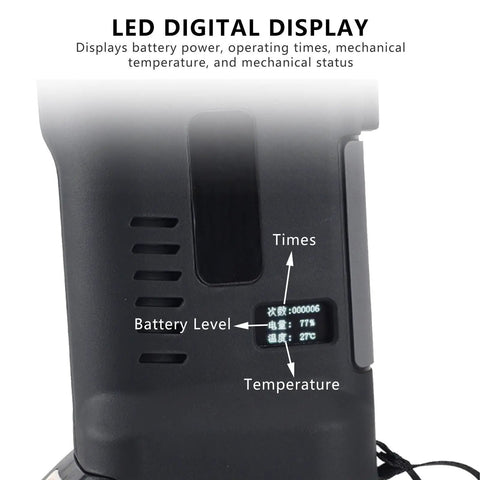LED digital display showing battery level, operating times, and temperature for 18V Hydraulic Crimping Pliers With Digital Display Cordless Rechargeable Wire Cable Lug Tool Heavy Duty High Speed Electric Mini Pliers For Battery Powered Industrial Electrical Work Easy Use Fast Job.