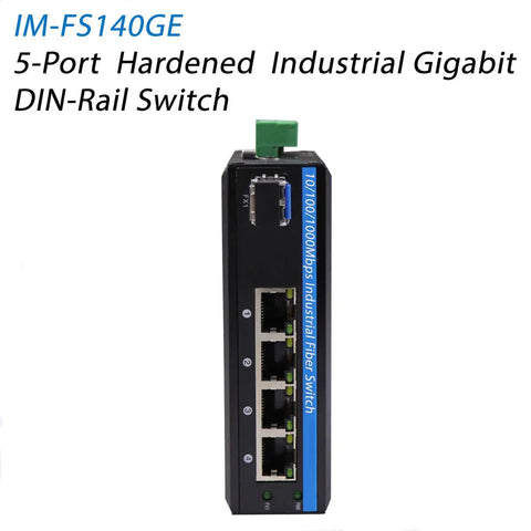 Rugged Outdoor 5 Port Gigabit Ethernet Fiber Converter For Industrial DIN Rail Switch With 4 RJ45 Ports And 1 LC Uplink Up To 20 Km