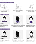 Instructional infographic showing how to wear the Super Comfy Adjustable Blow Up Neck Pillow For Travel With 360 Degree Neck Support.