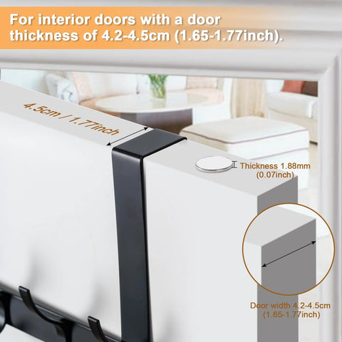 Over The Door Hooks 12 Pack Sturdy Door Hanger for Bathroom Bedroom and Kitchen showing door thickness compatibility
