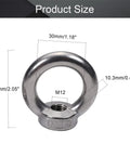 Heavy Duty M12 304 Stainless Steel Lifting Eye Nut Kit With Ring Eye Bolt For Rope Fittings Female Thread Round Eye Corrosion Resistant Pack Of 4, 30mm ring, 52mm tall