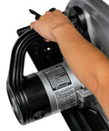 Beefy 15 Amp Electric Circular Saw With 2300 Rpm Motor and Quick Electric Brake operated by hand, showcasing the motor and grip.