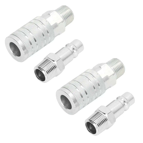 Premium 4 Piece Air Hose Fitting Kit 1/2 Inch NPT Quick Connector Set with Six Ball Locking System For High Tools And Pneumatic Gear Up To 300 Psi, steel couplers and plugs