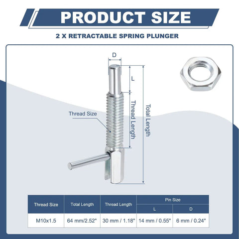 Badass Shop Rig Built Different Stainless Steel Retractable Indexing Plunger Pin M10 Metric Thread dimensions and sizes.
