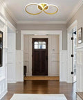 Modern LED Ceiling Light Flush Mount 106W With Six Ring Circle Design, gold acrylic chandelier in bright entryway.