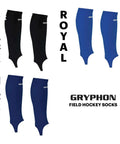 Footless Shinguard Socks For Field Hockey And Soccer Athletes in black, navy, and royal colors, perfect for breathable comfort.