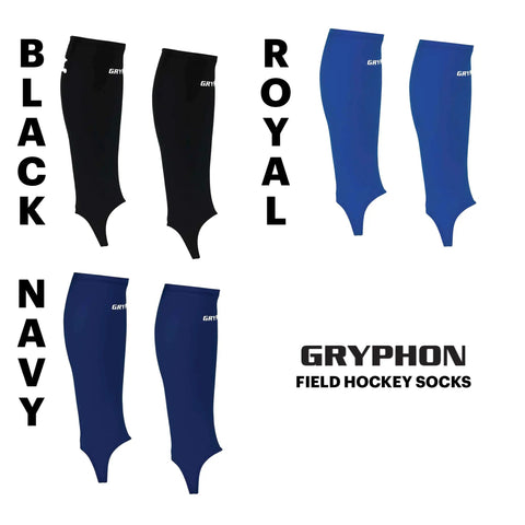 Footless Shinguard Socks For Field Hockey And Soccer Athletes in black, navy, and royal colors, perfect for breathable comfort.