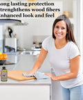 Straight Up Top Shelf Refined Walnut Oil For Wooden Kitchen Items And Cutting Boards 9 Fl Oz being used on cutting board in kitchen.
