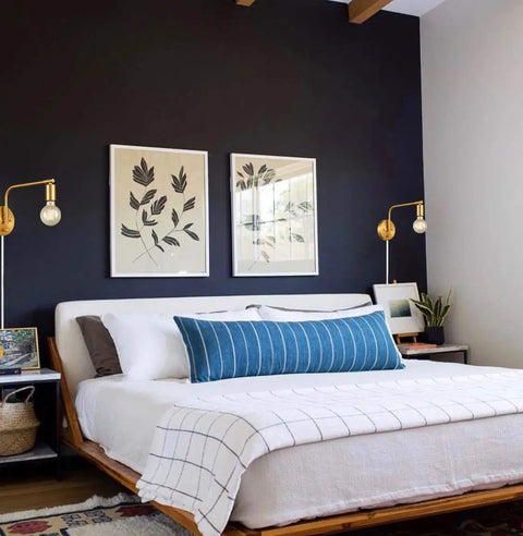 Bedroom with Edison Brass Wall Sconces Set Of Two Plug In Swing Arm Lights With On Off Switch, mid-century modern decor.