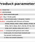 Product specifications for Beefy Resin Mountain Bike Brake Pads With Metal Cooling Built For Serious Stopping Power And Heat Dissipation Compatible With Shimano XT SLX XTR M785 M675 M6000 M7000 M8000 M9000 Series Great For Tough Trails.